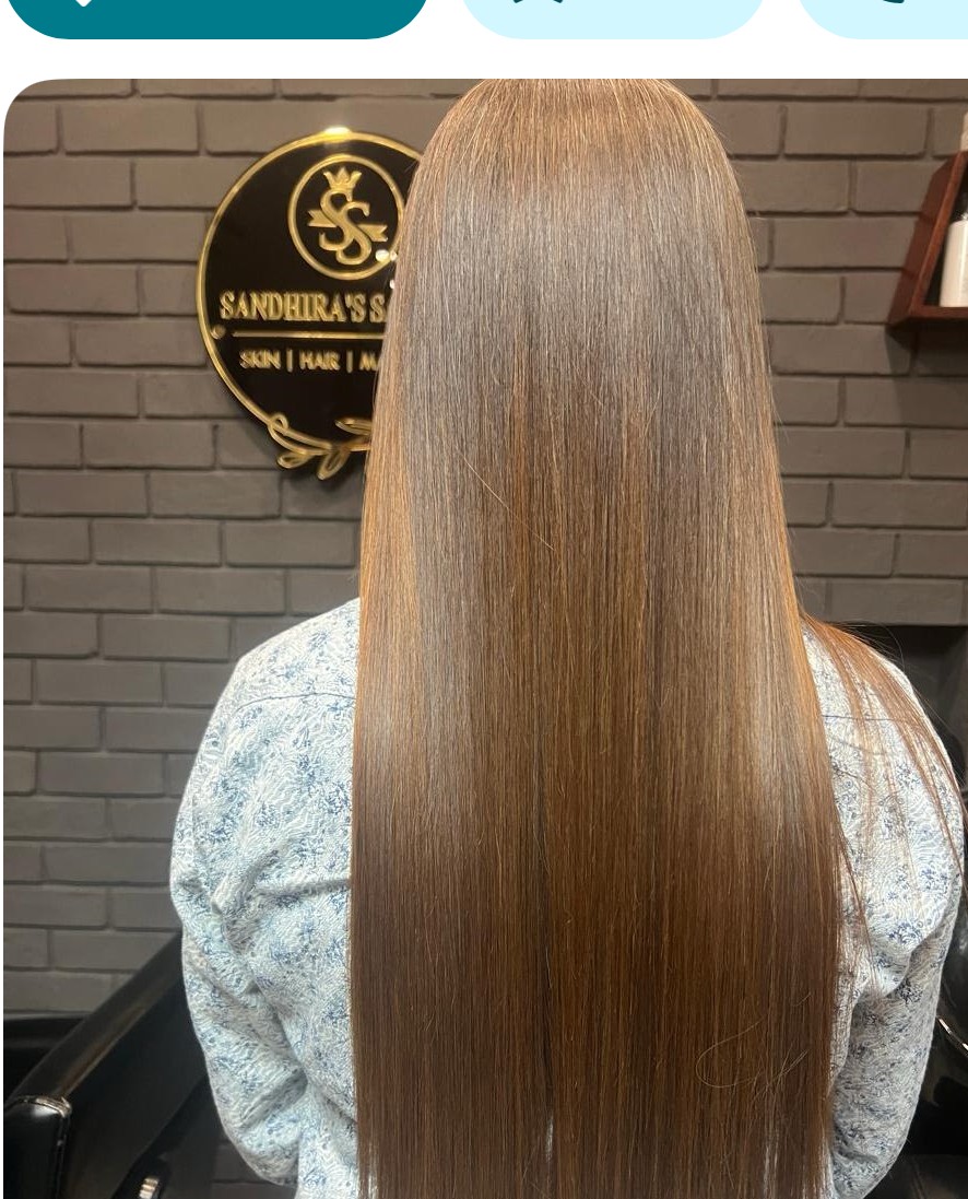 Long straight hair styling at Sandhira's Beauty Salon
